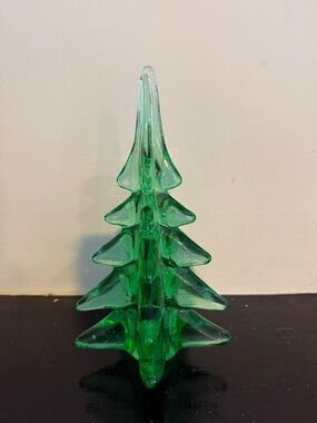 Vintage Green Glass Holiday Tree Decorative Figurine